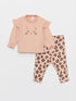 LC Waikiki Crew Neck Long Sleeve Baby Girl Sweatshirt and Tights 2-Pack Set